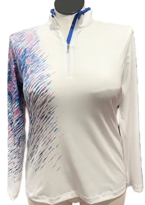 New EP NY Long Sleeve Zip Mock Top W/ Floral Splash Size L MSP$89