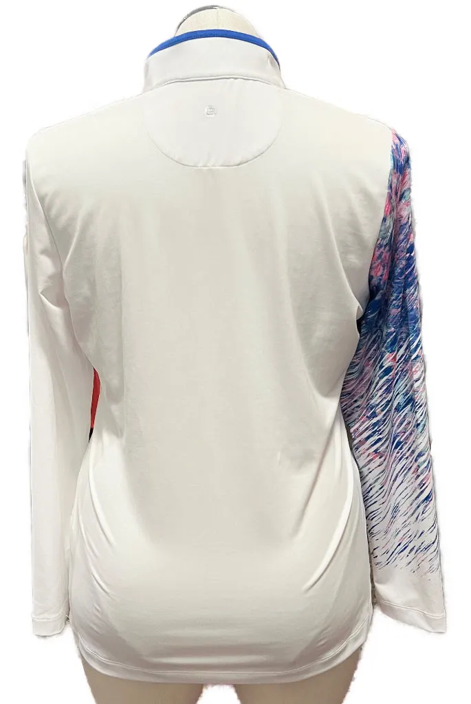 New EP NY Long Sleeve Zip Mock Top W/ Floral Splash Size L MSP$89