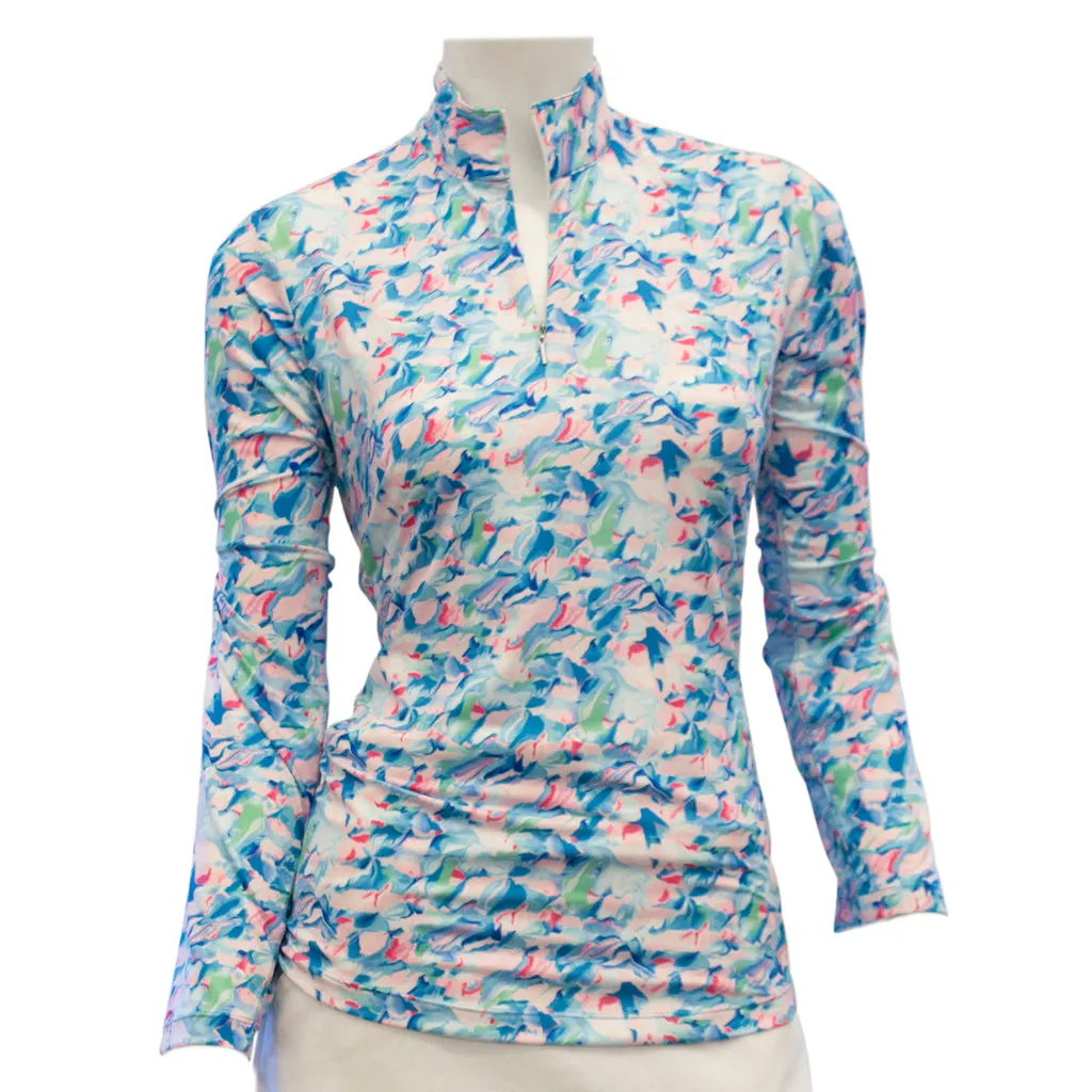 New EP Pro Long Sleeve Abstract Marble Print Zip Polo Size 1X