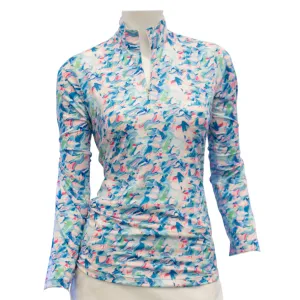 New EP Pro Long Sleeve Abstract Marble Print Zip Polo Size 1X