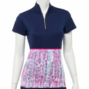 New EPNY Cap Sleeve Fade Scroll Print Mesh Overlay Zip Mock w/ Logo Size S  MSP$73