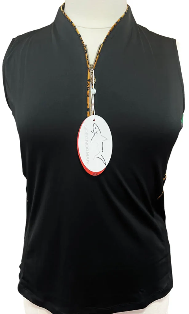 New Greg Norman Black Sleeveless top w/leopard print inserts Size L MSP$85