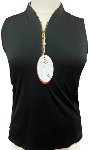 New Greg Norman Black Sleeveless top w/leopard print inserts Size L MSP$85