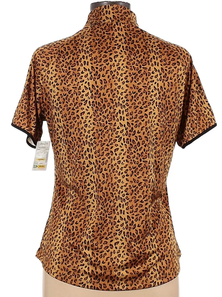 NEW Greg Norman Women's 1/4 Zip Cheetah Print Short Sleeve Golf Polo Size L MSP$69