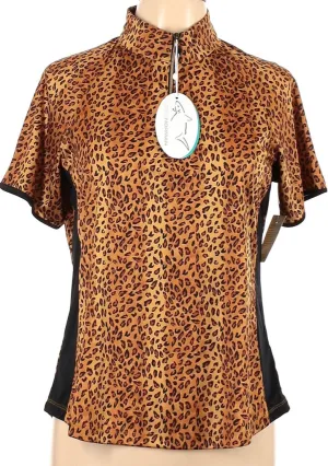 NEW Greg Norman Women's 1/4 Zip Cheetah Print Short Sleeve Golf Polo Size L MSP$69