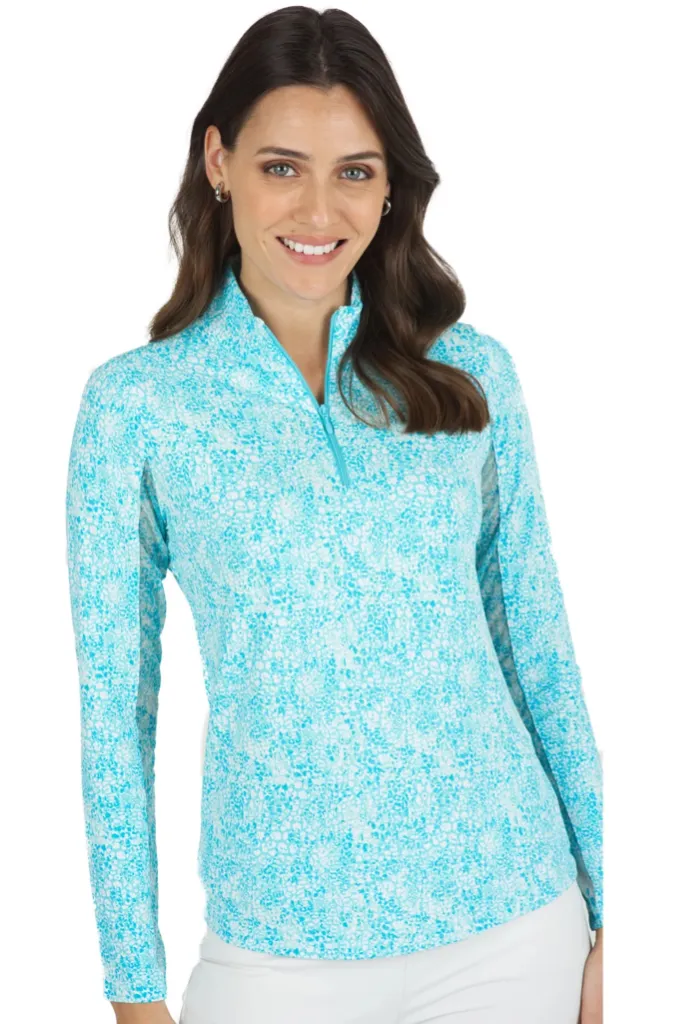 New Ibkul Abstract Skin Long Sleeve Mock Neck Golf Top MSP$100