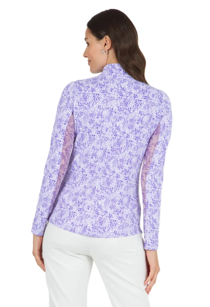 New Ibkul Abstract Skin Long Sleeve Mock Neck Golf Top MSP$100