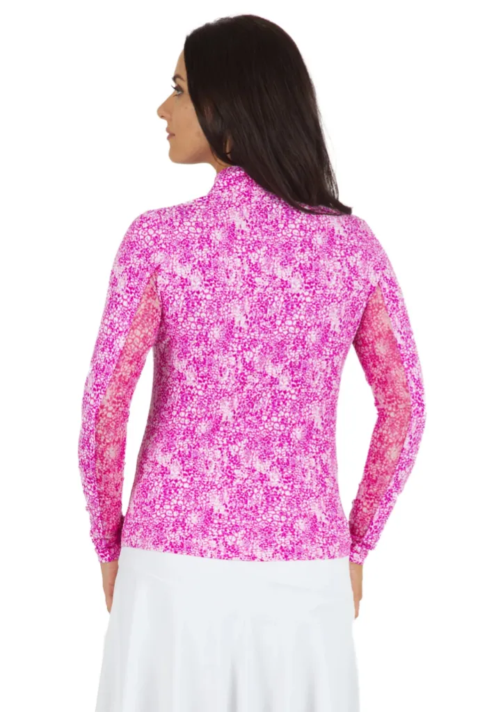 New Ibkul Abstract Skin Long Sleeve Mock Neck Golf Top MSP$100