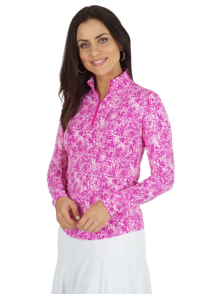 New Ibkul Abstract Skin Long Sleeve Mock Neck Golf Top MSP$100