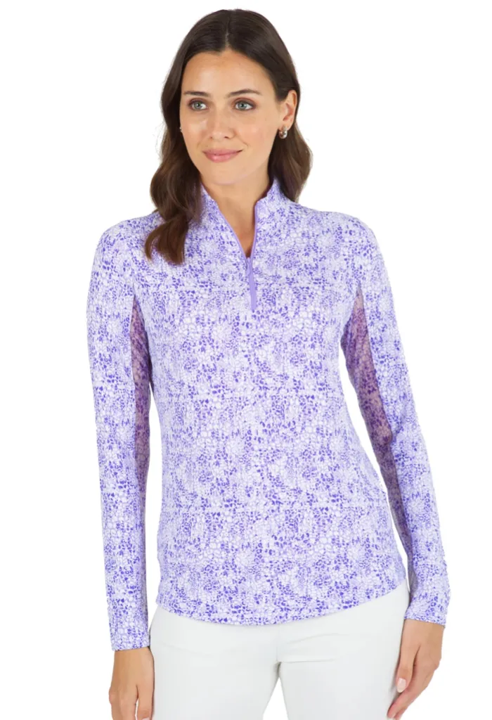 New Ibkul Abstract Skin Long Sleeve Mock Neck Golf Top MSP$100