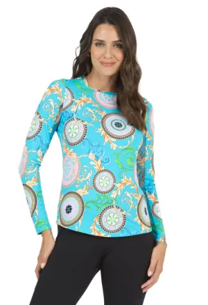 New Ibkul Debbie in Turquoise Long Sleeve Crew Neck Sunshirt Size S