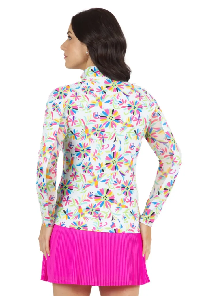 New Ibkul Estela Print Long Sleeve Mock Neck Top - MSP$100