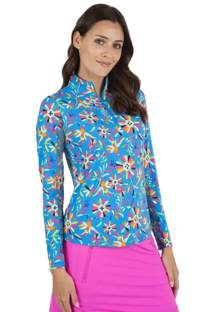 New Ibkul Estela Print Long Sleeve Mock Neck Top - MSP$100