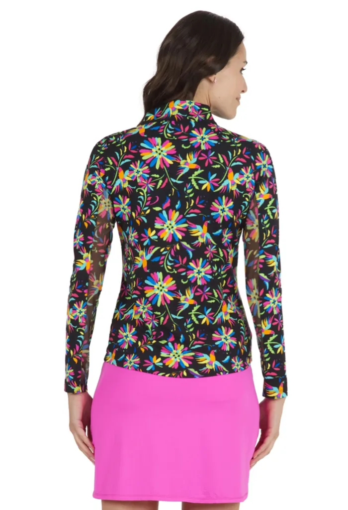 New Ibkul Estela Print Long Sleeve Mock Neck Top - MSP$100