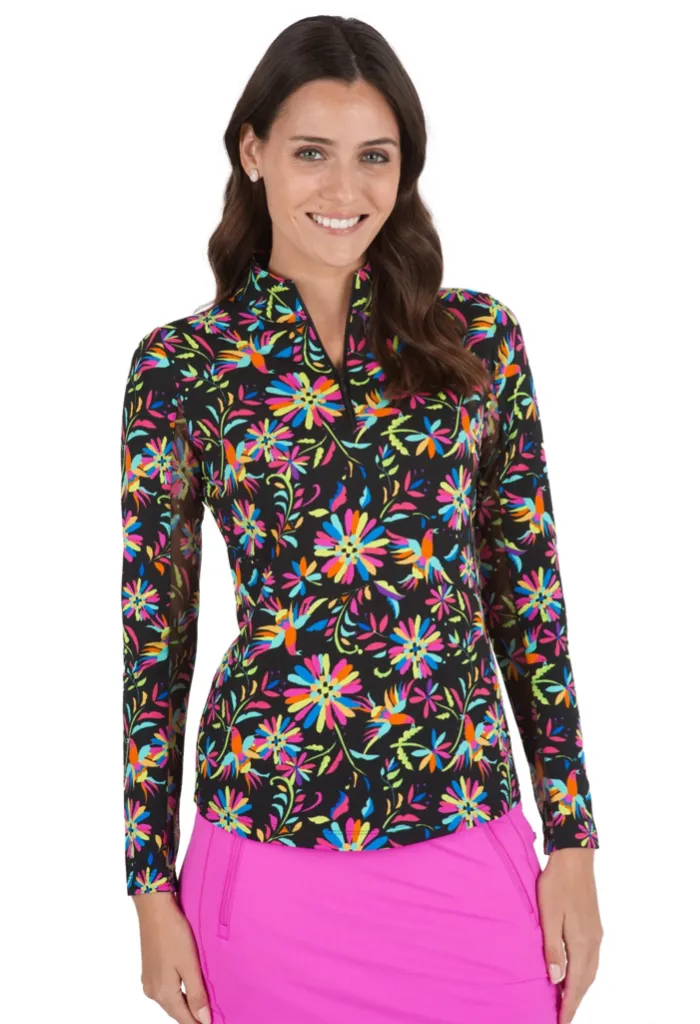 New Ibkul Estela Print Long Sleeve Mock Neck Top - MSP$100
