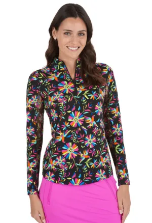 New Ibkul Estela Print Long Sleeve Mock Neck Top - MSP$100
