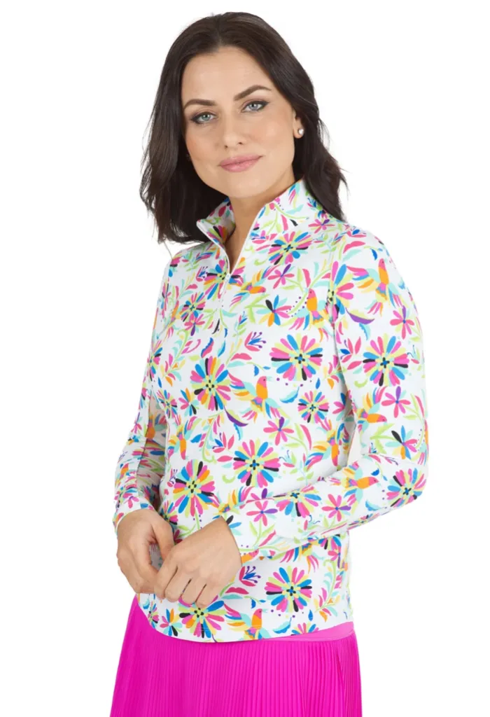 New Ibkul Estela Print Long Sleeve Mock Neck Top - MSP$100