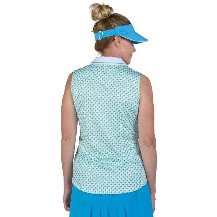 New Jofit Sleeveless Polo - Lime, Blue & White Houndstooth  Size XL. MSP$84