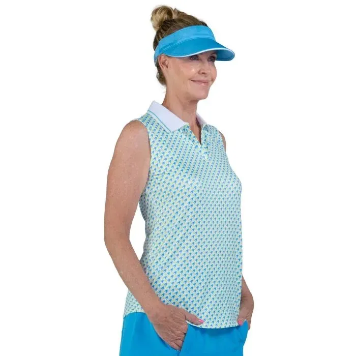 New Jofit Sleeveless Polo - Lime, Blue & White Houndstooth  Size XL. MSP$84