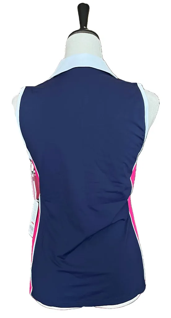 New Kinona Bump & Run Navy/Pink Sleeveless Golf Top Size S MSP$114