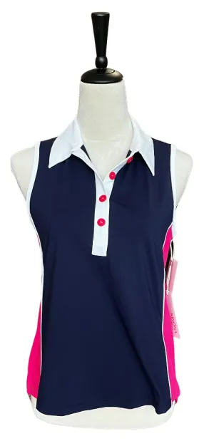 New Kinona Bump & Run Navy/Pink Sleeveless Golf Top Size S MSP$114