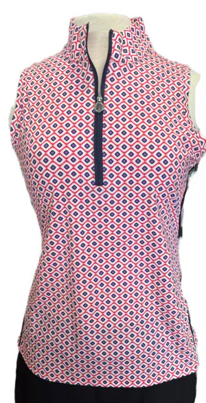 New Kinona Keep it Covered Sleeveless Golf Top - White/Red/Purple Size M. MSP$99