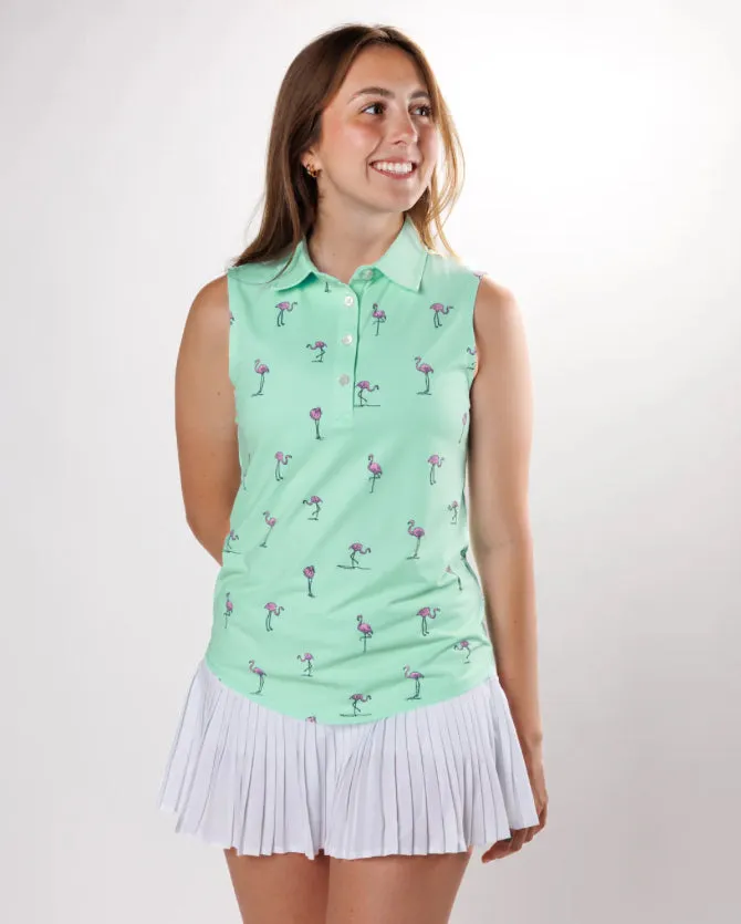New Sunday Swagger Green Tipsy Sleeveless Women's Golf Polo