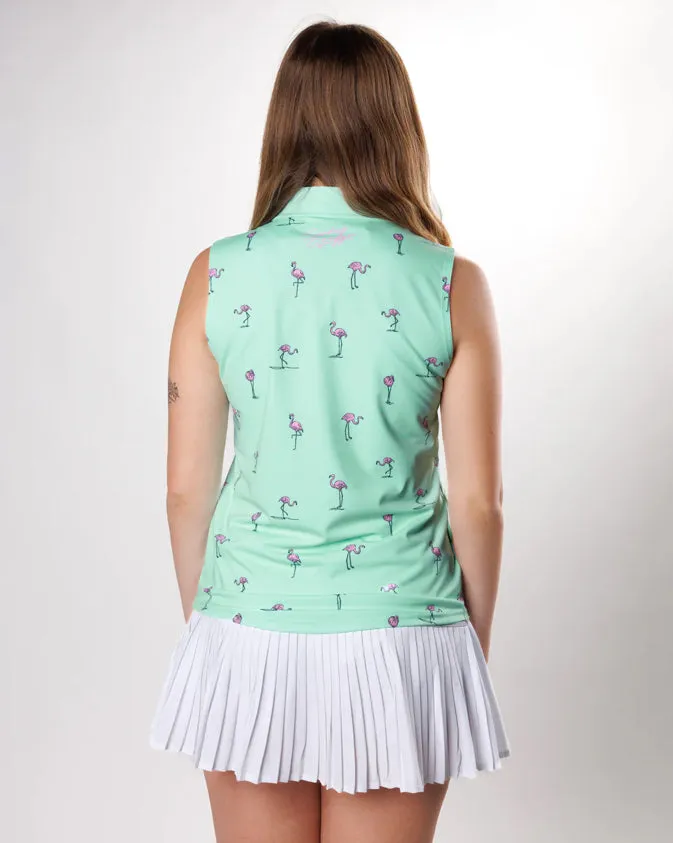 New Sunday Swagger Green Tipsy Sleeveless Women's Golf Polo
