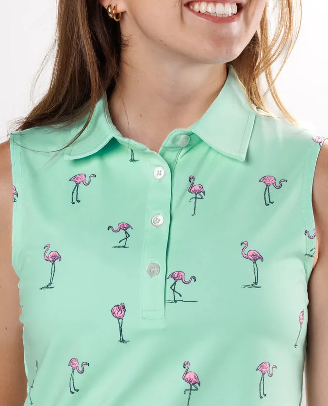 New Sunday Swagger Green Tipsy Sleeveless Women's Golf Polo