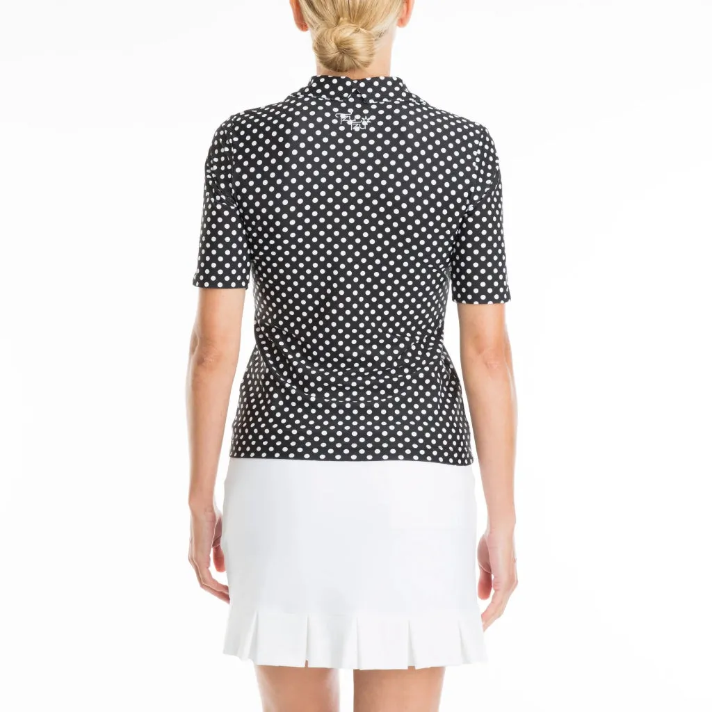 New Tzu Tzu Women's Daisy Black Dotty Golf Top - MSP$99