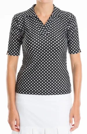 New Tzu Tzu Women's Daisy Black Dotty Golf Top - MSP$99
