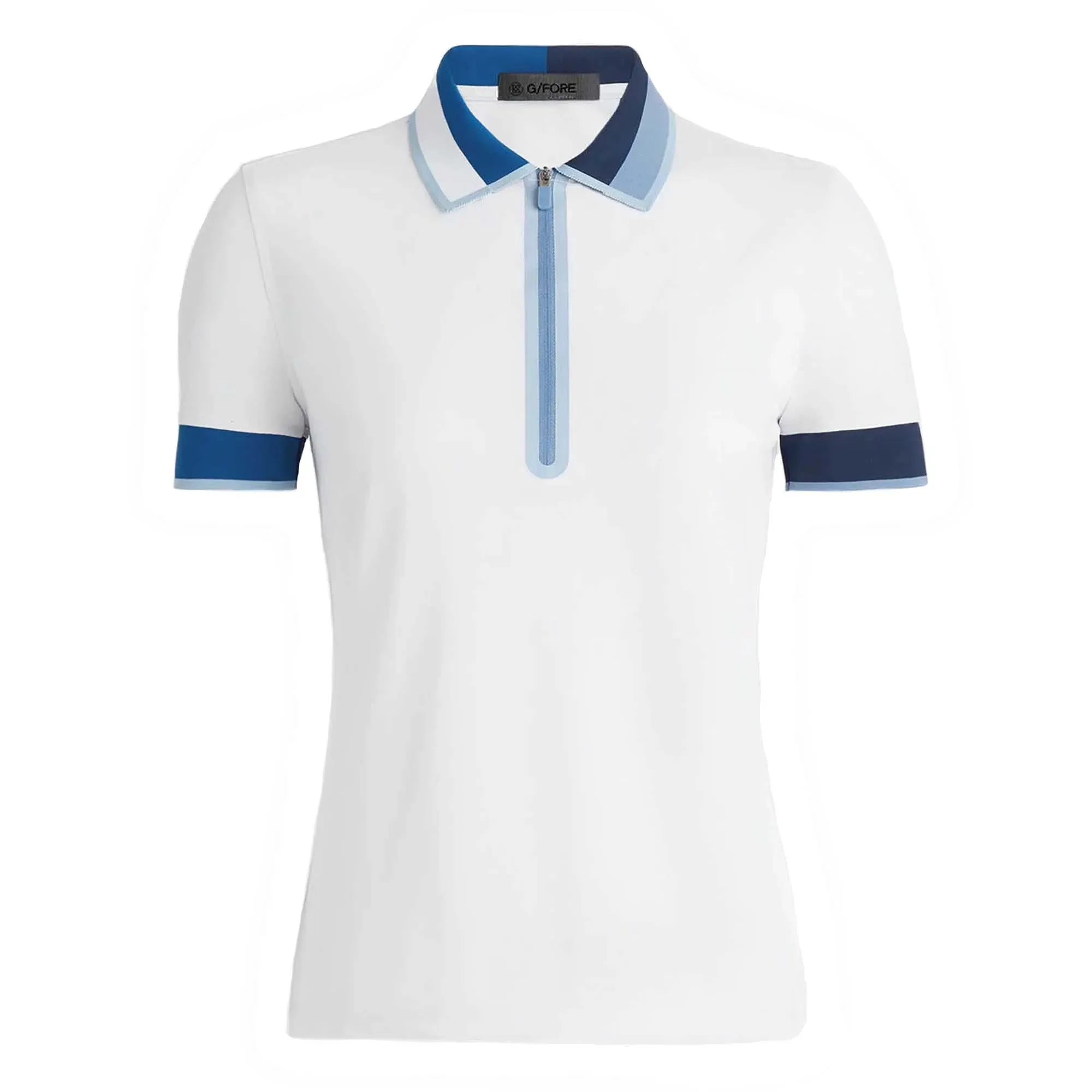 New Women's G/Fore Zip Tech Pique Golf Polo White/Blue MSP$130