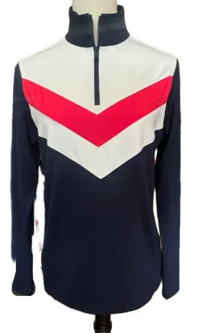 New Women's Ralph Lauren RLX Navy Chevron Zip Pullover Size L MSP$157