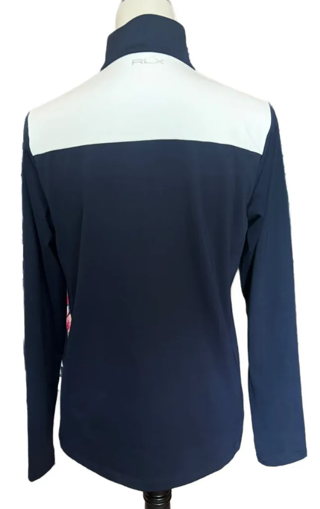 New Women's Ralph Lauren RLX Navy Chevron Zip Pullover Size L MSP$157