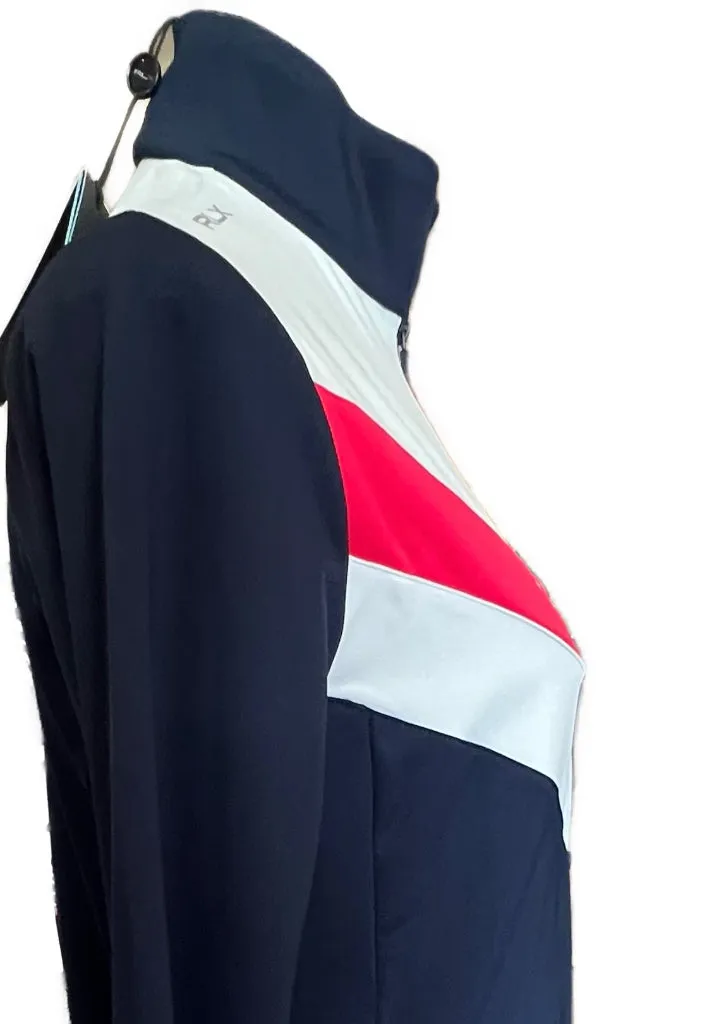 New Women's Ralph Lauren RLX Navy Chevron Zip Pullover Size L MSP$157
