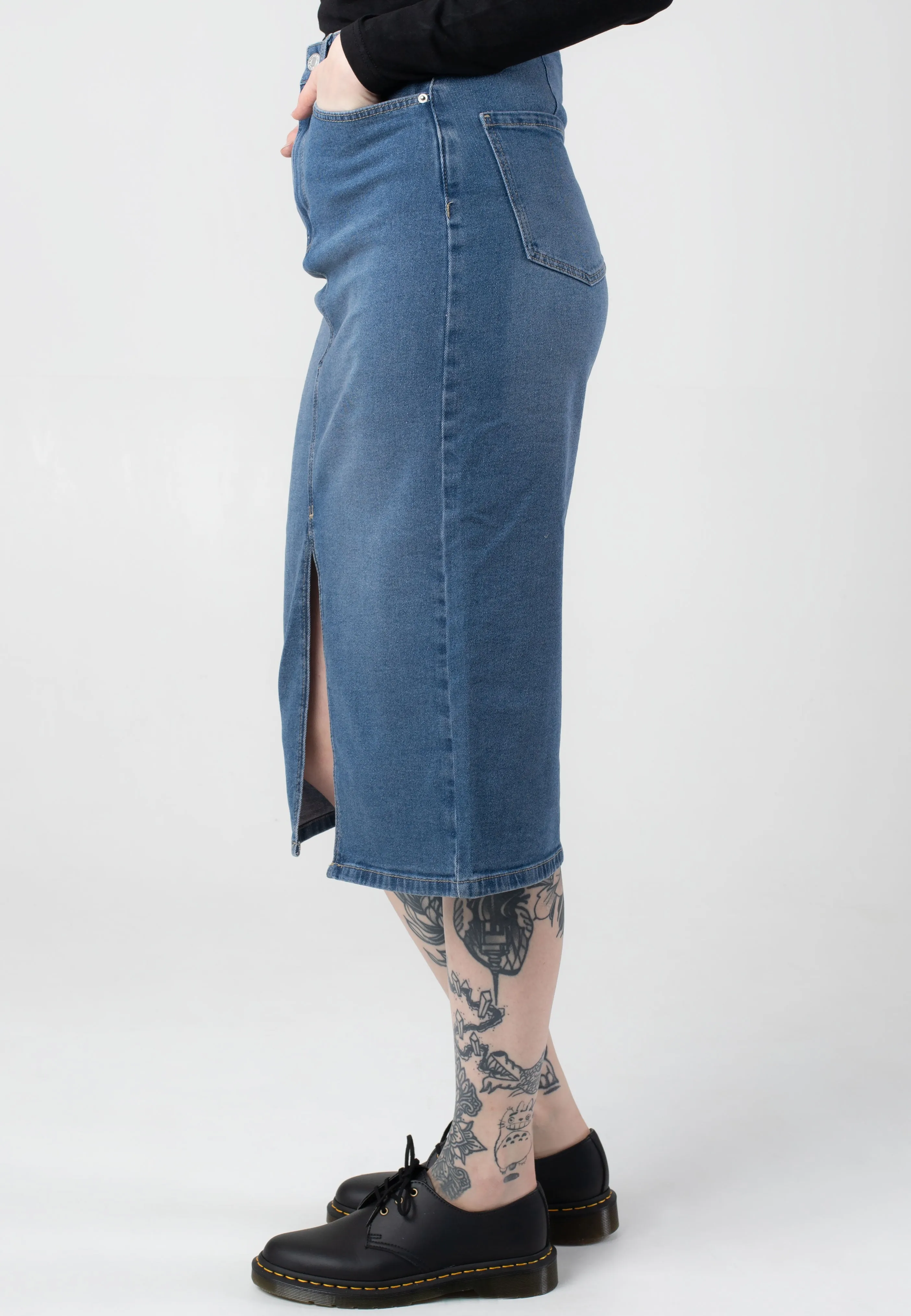 Noisy May - Kath Slit Midi Medium Blue Denim - Skirt