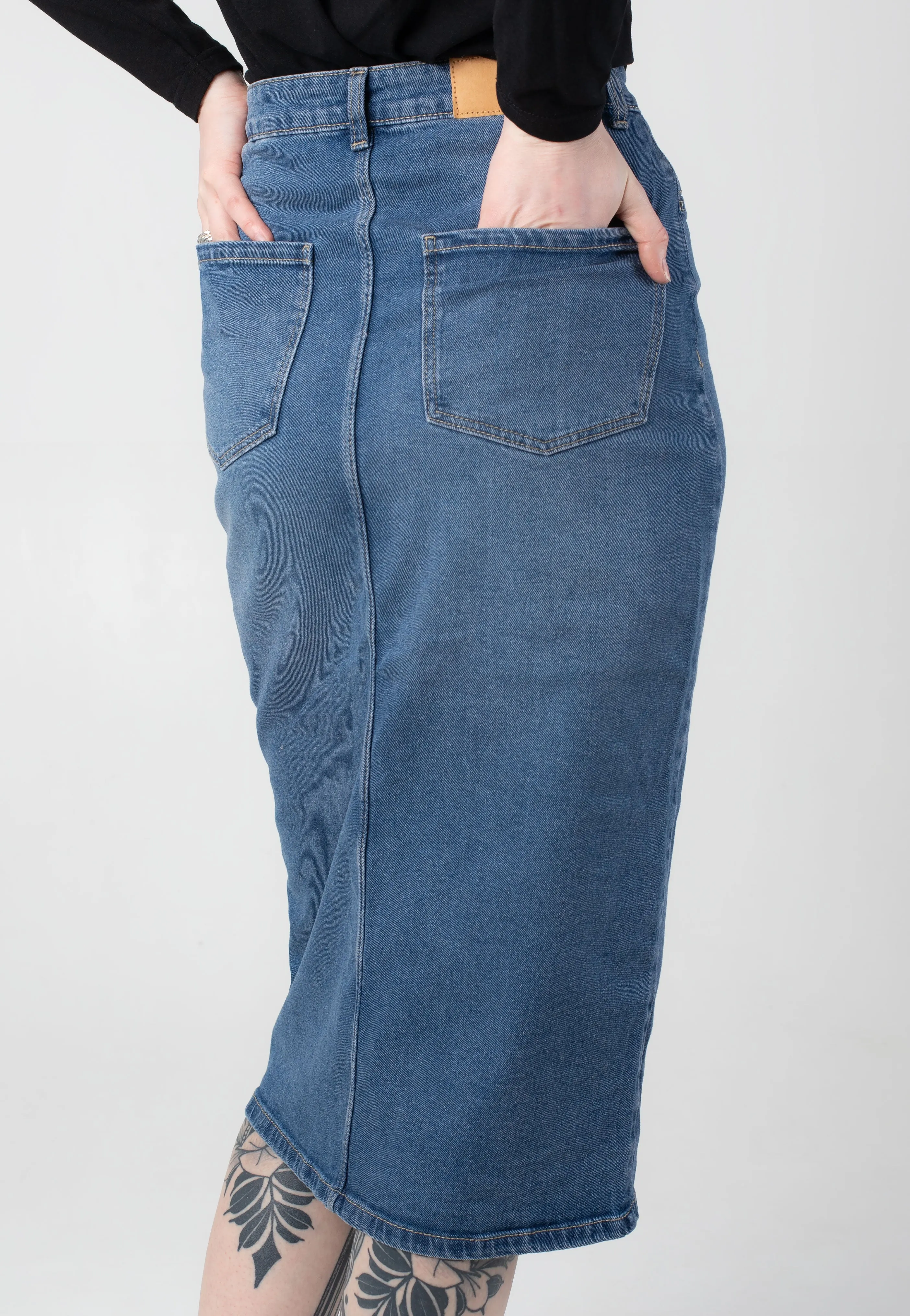 Noisy May - Kath Slit Midi Medium Blue Denim - Skirt