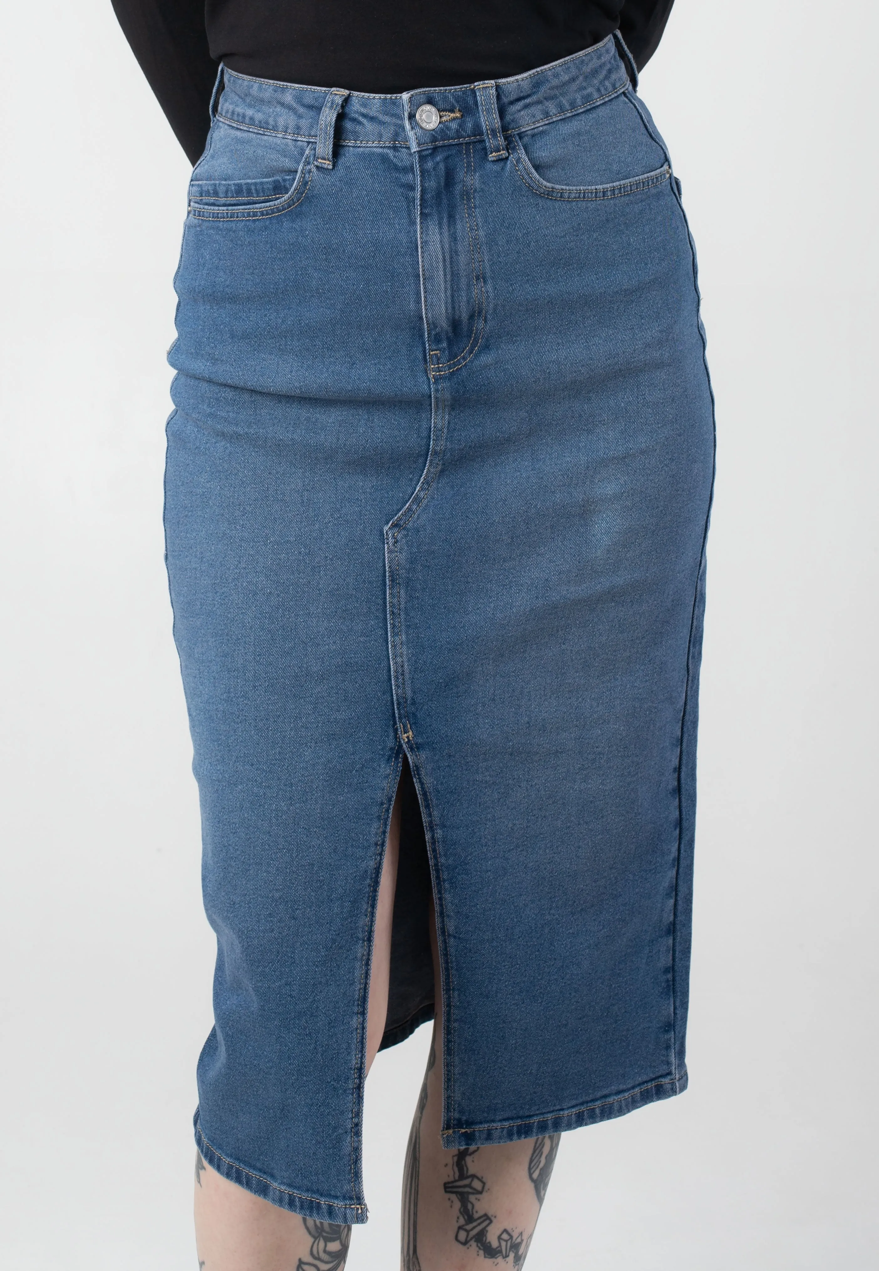 Noisy May - Kath Slit Midi Medium Blue Denim - Skirt