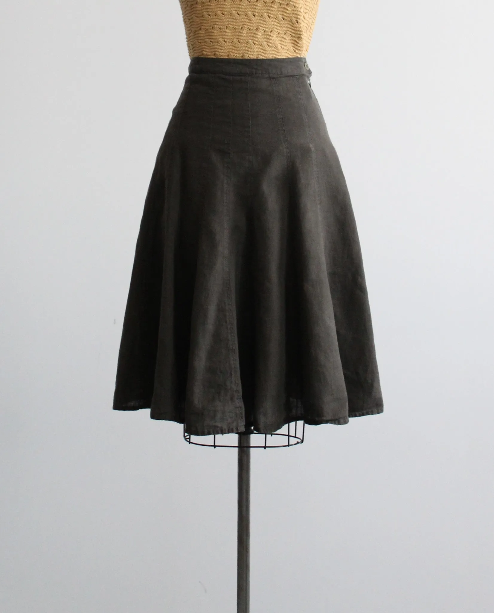 olive gray linen skirt