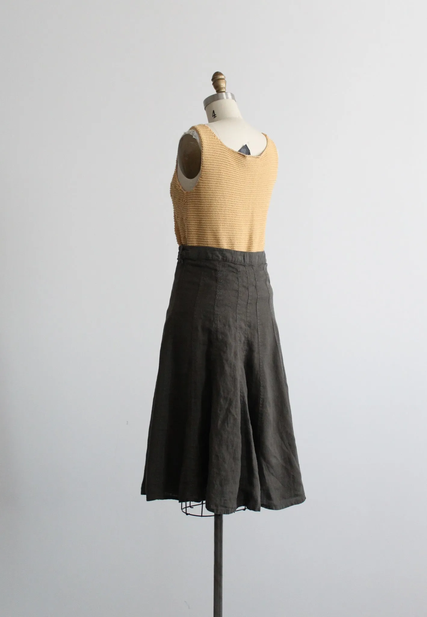 olive gray linen skirt
