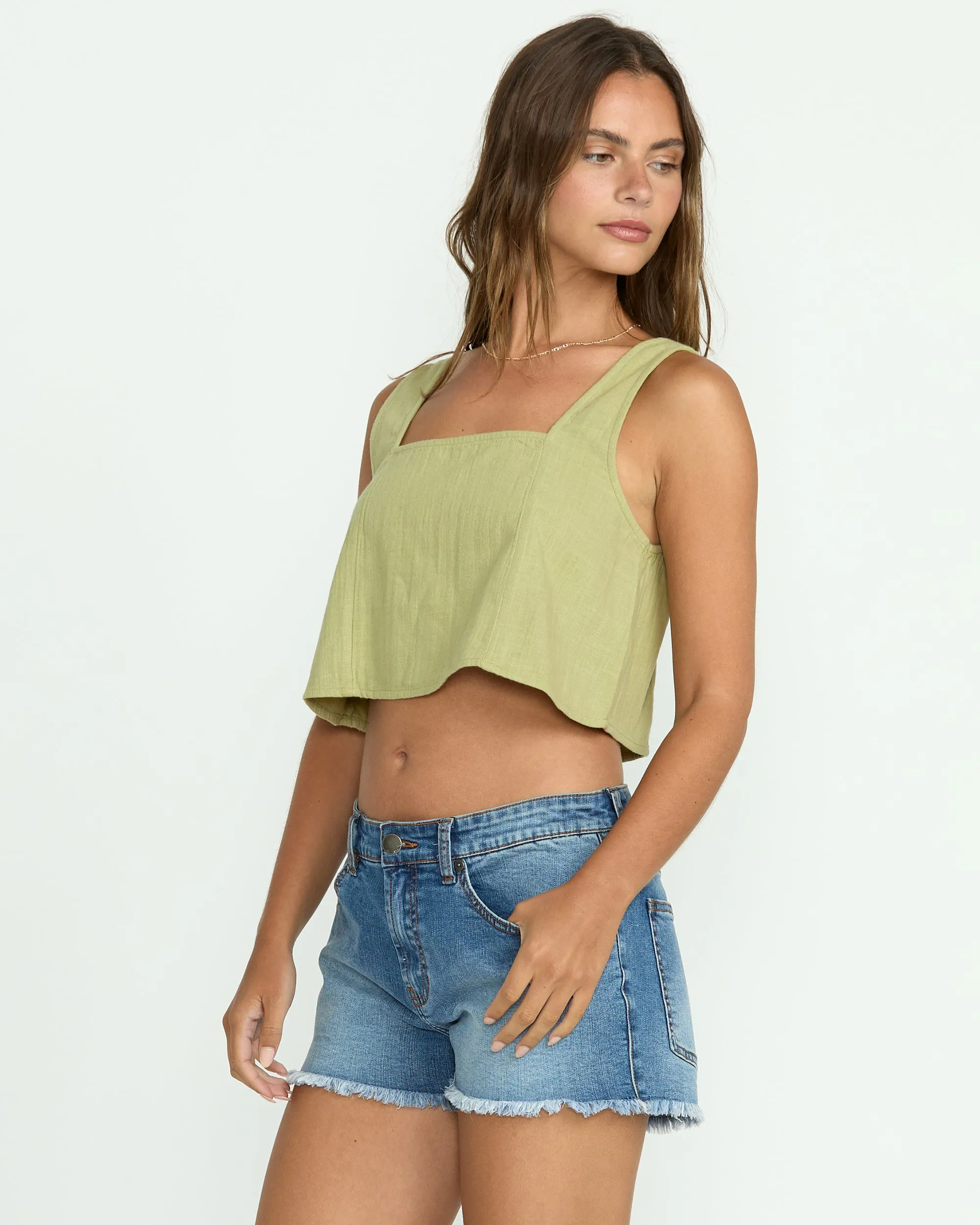 Open Skies Woven Tank - Avocado Billabong