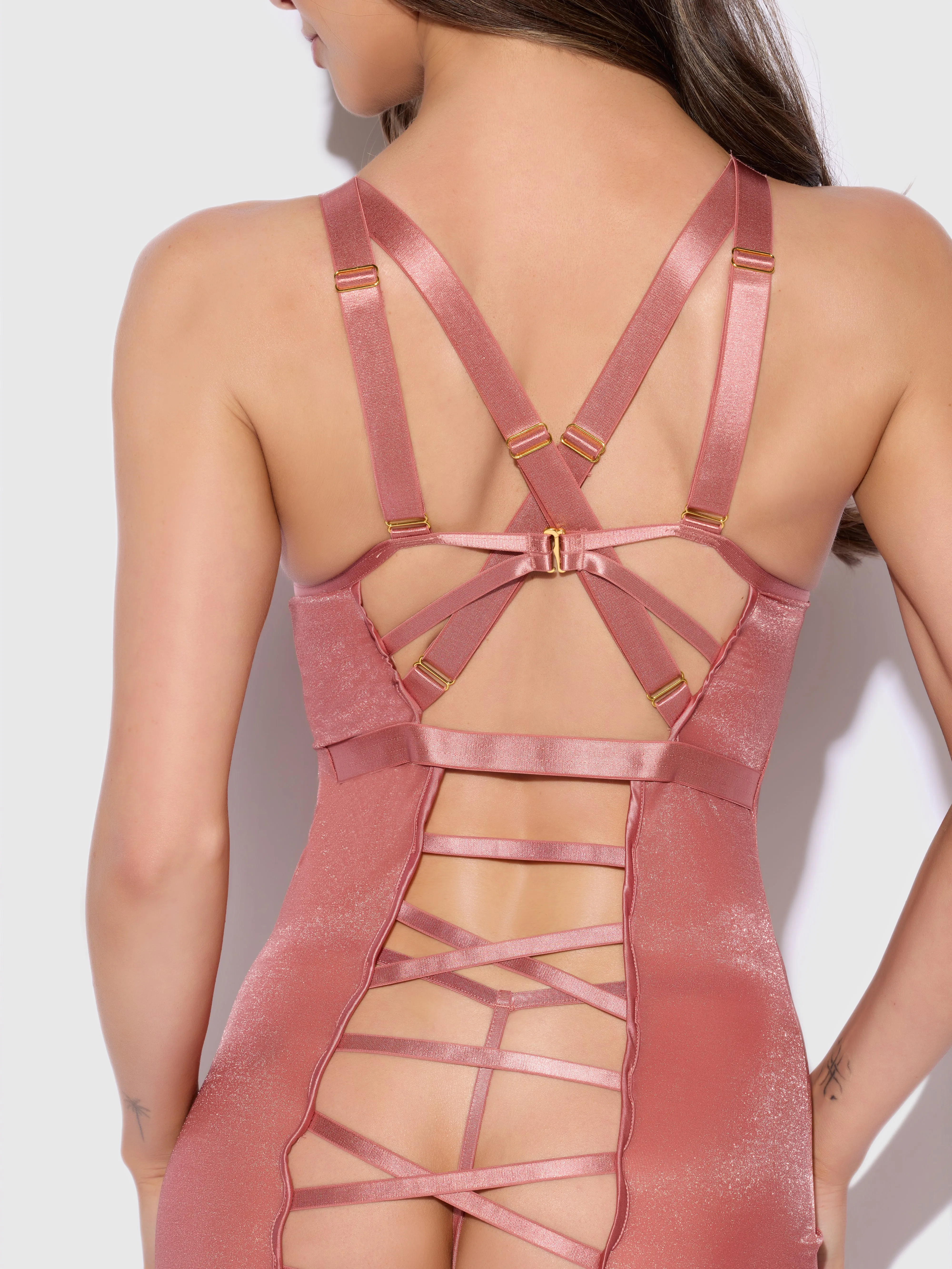 Pia Shine Mesh Strappy Back Chemise by Frederick's of Hollywood