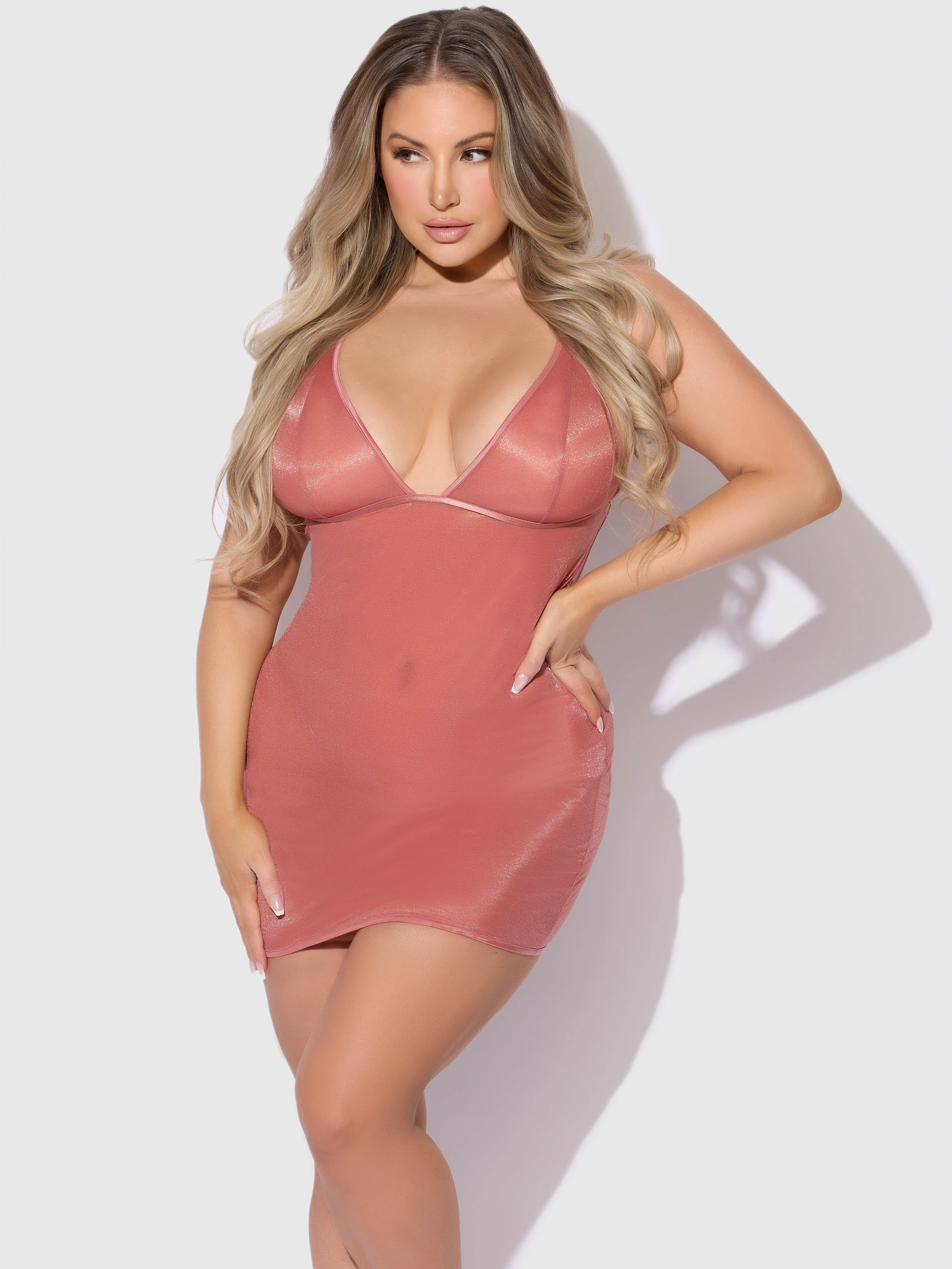 Pia Shine Mesh Strappy Back Chemise by Frederick's of Hollywood