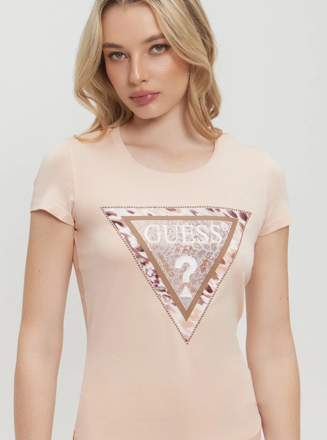 Pink Cheeta Logo T-Shirt Guess