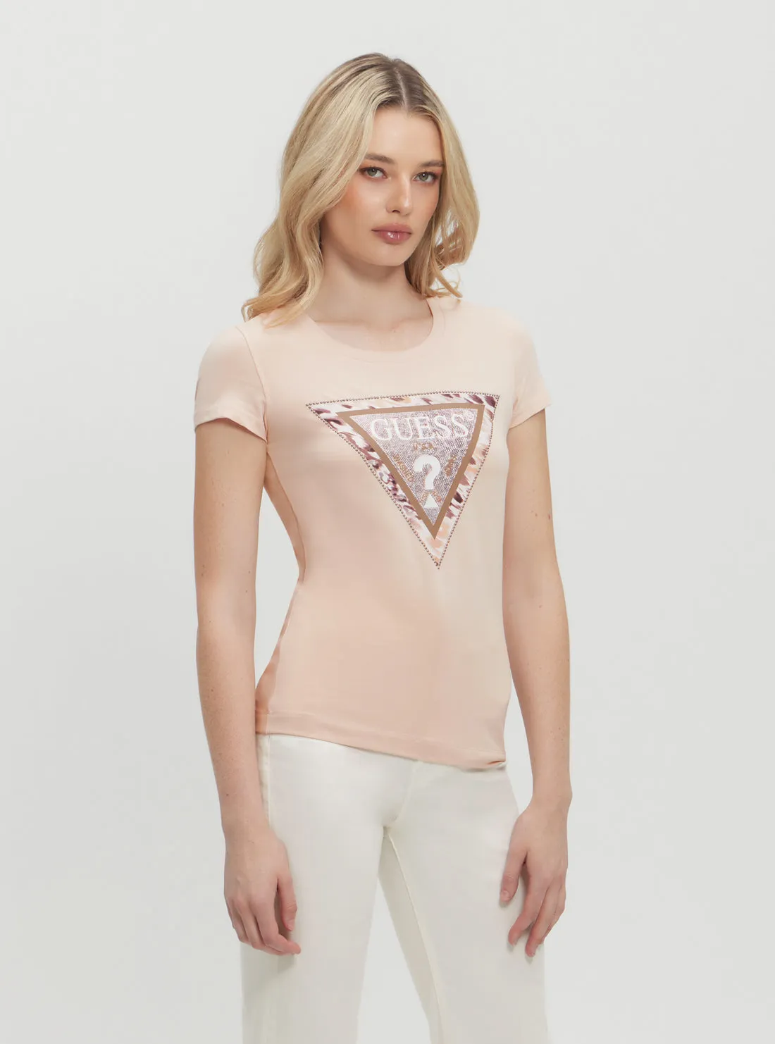Pink Cheeta Logo T-Shirt Guess