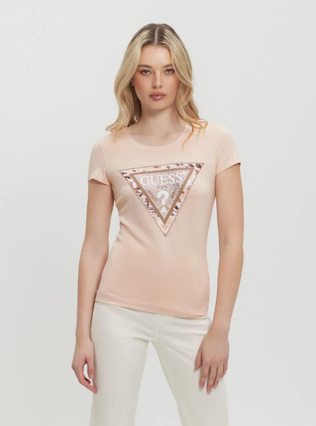 Pink Cheeta Logo T-Shirt Guess