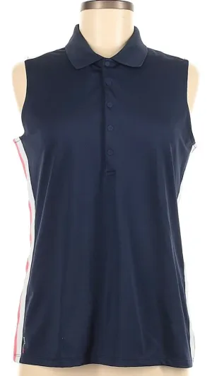 Ralph Lauren RLX Navy Sleeveless Polo w/ Side stripe in White/Pink Size L. MSP$110