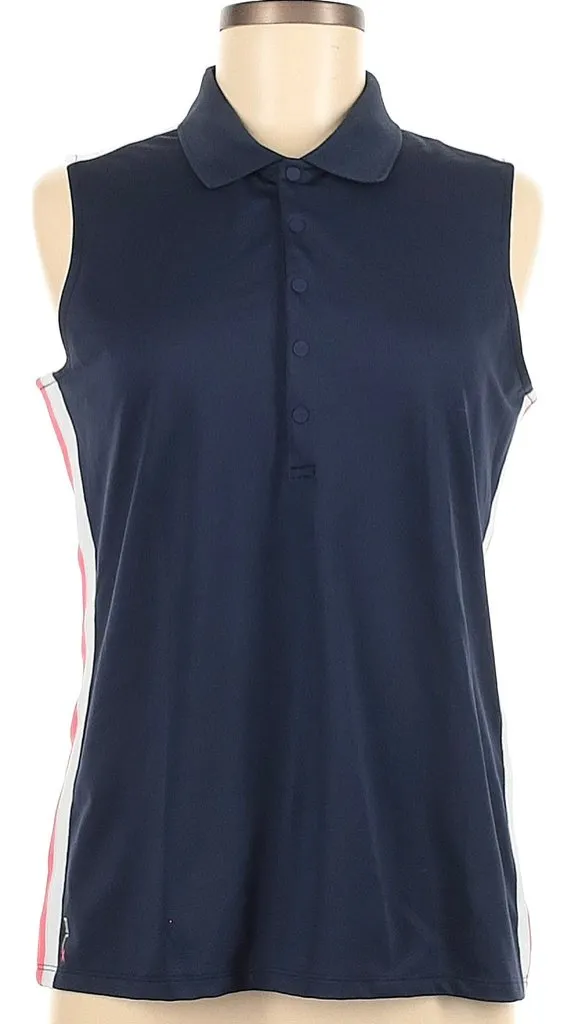 Ralph Lauren RLX Navy Sleeveless Polo w/ Side stripe in White/Pink Size L. MSP$110