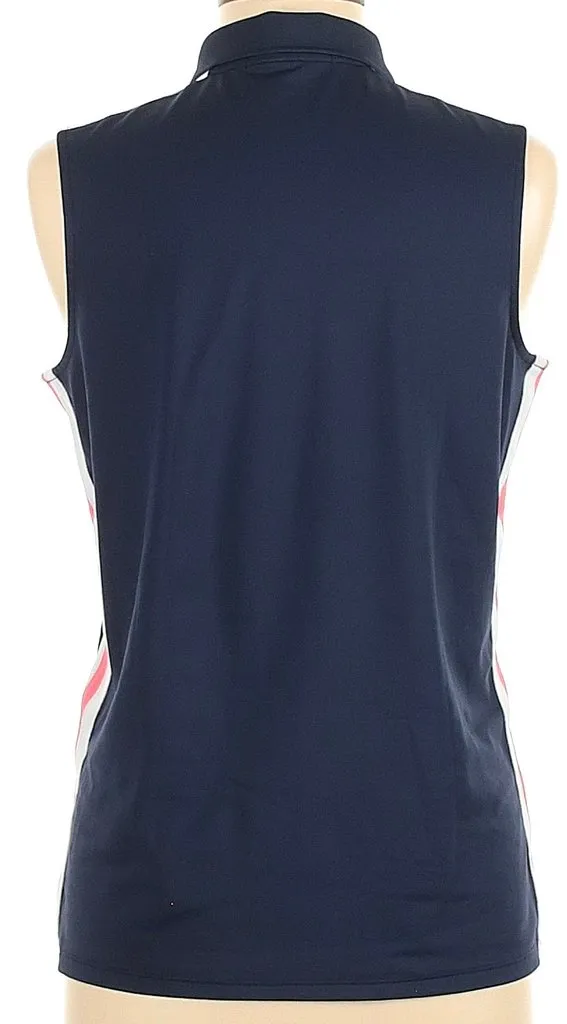 Ralph Lauren RLX Navy Sleeveless Polo w/ Side stripe in White/Pink Size L. MSP$110