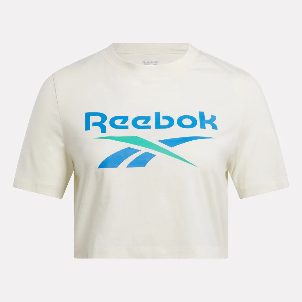 REEBOK WOMEN'S IDENTITY BIG LOGO CROP CHALK WHITE TEE